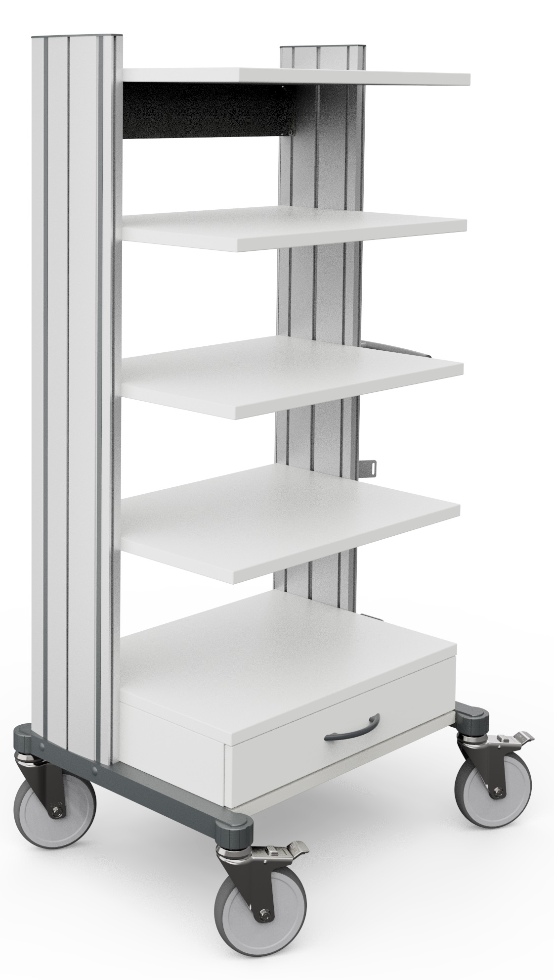 Produktbild Haeberle swingo Gerätewagen MI1, 60 weiß, 1445 mm hoch, mit 5 Ablageplatten und 1 Schublade