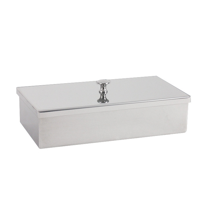 Produktbild Instrumentenschale mit Knopfüberfalldeckel, silber, 100 x 60 x 40 mm