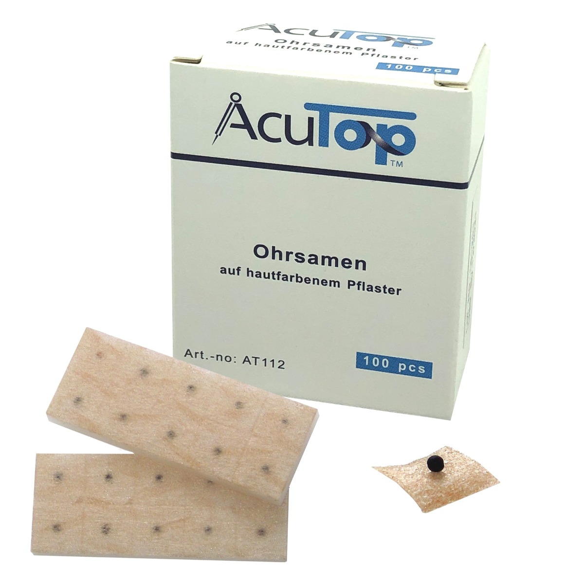 Produktbild Acutop® Ohrsamen auf hautfarbenem Pflaster, 100 Stück