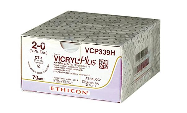 Produktbild Nahtmaterial Vicryl Plus violett geflochten, Metric 3, USP 2/0, 3 x 0,45 m , 36 Stück