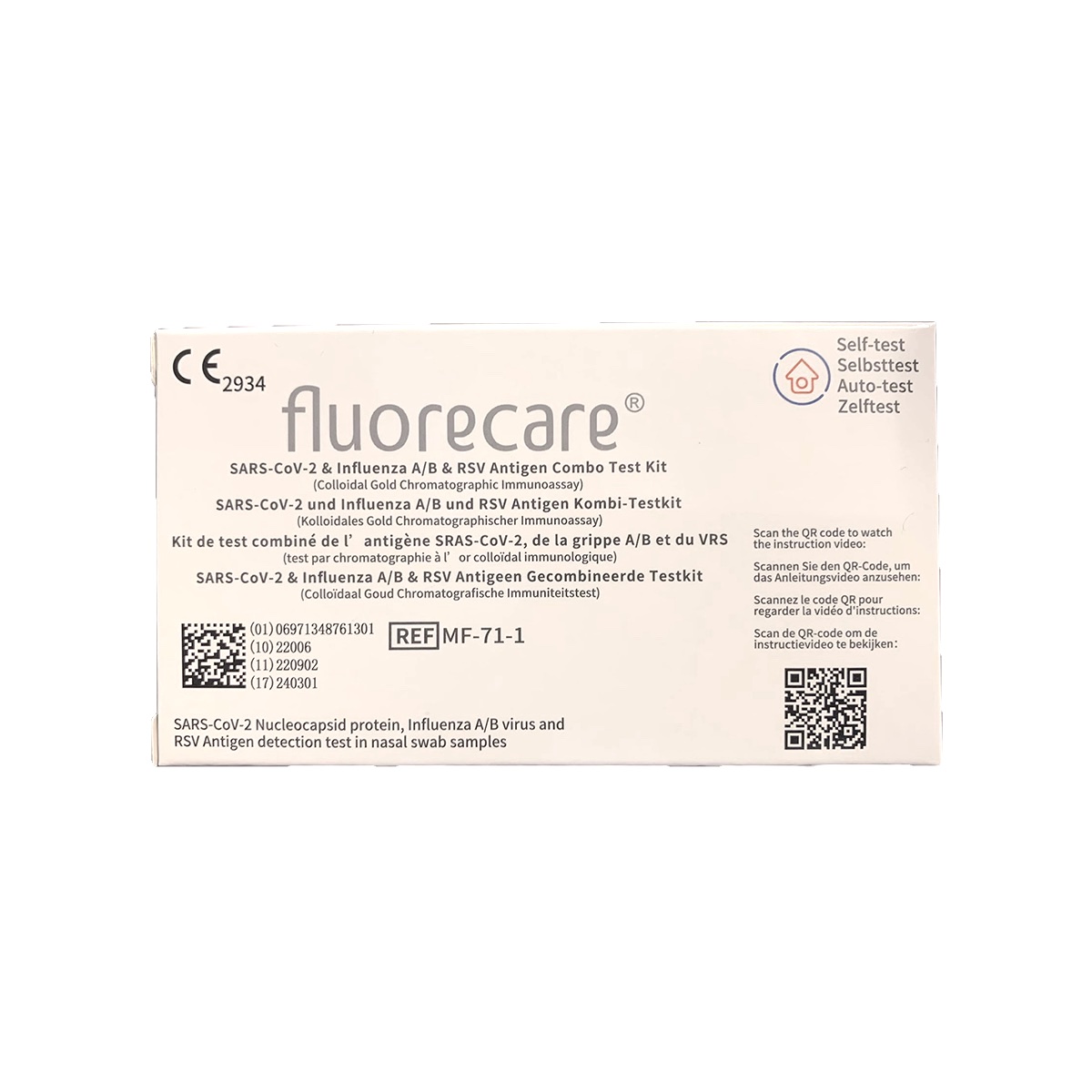 Produktbild SELBSTTEST Fluorecare SARS-CoV-2, Influenza A + B & RSV Antigen Kombi Test, 1 Stück