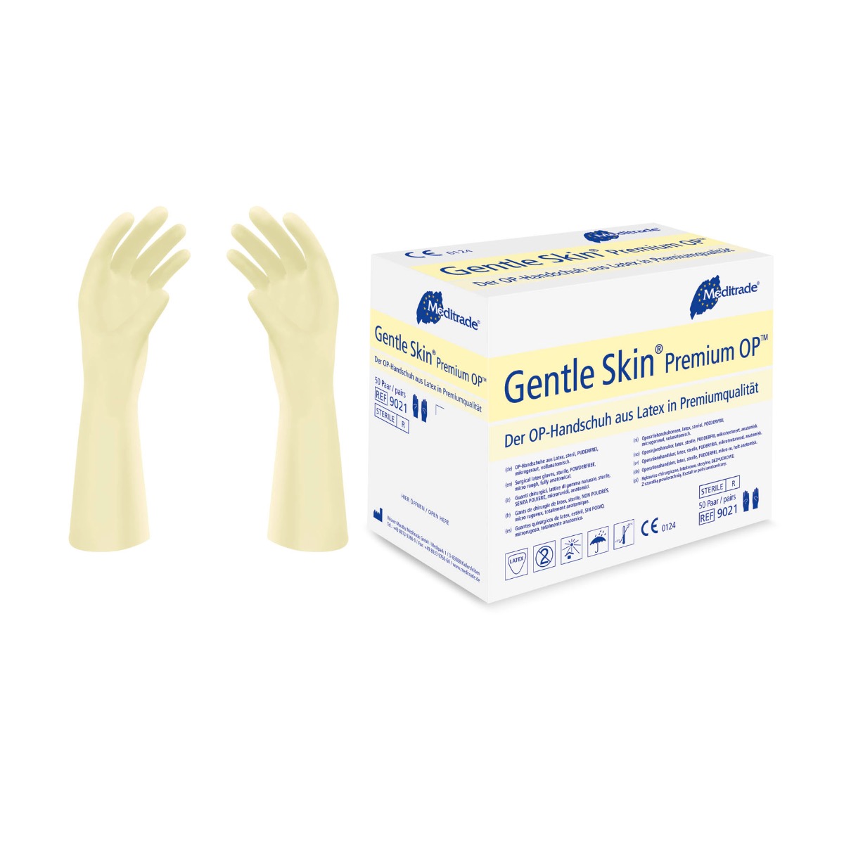 Produktbild Gentle Skin® Premium Latex OP Handschuhe, puderfrei, Größe 7 1/2, 50 Paar