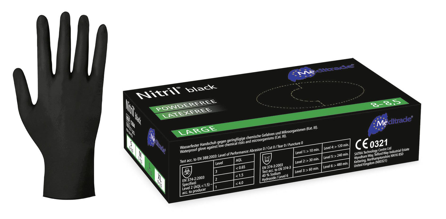 Produktbild Nitril Handschuhe schwarz, puderfrei, Größe L, 100 Stück