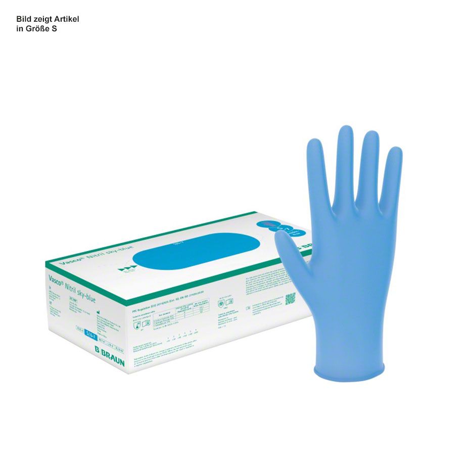 Produktbild Vasco® Nitril sky-blue U.-Handschuhe, PF, unsteril, 150 Stück