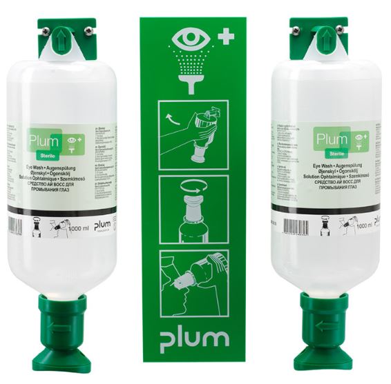 Produktbild Plum Augenspülstation Maxi mit 2 Flasche, inkl. Wandhalter und Piktogramm