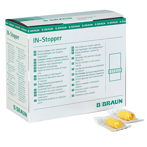 B.Braun In- Stopper Verschlusskappen / Verschlussstopfen für Luer-Lock Ansätze mit Einspritzvorrichtung, gelb Produktbild B.Braun In- Stopper Verschlusskappen / Verschlussstopfen für Luer-Lock Ansätze mit Einspritzvorrichtung, gelb