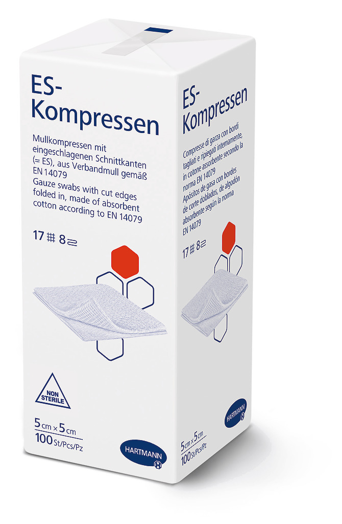ES-Mull-Kompresse unsteril 8f 5 x 5 cm, 100 Stück Produktbild ES-Mull-Kompresse unsteril 8f 5 x 5 cm, 100 Stück
