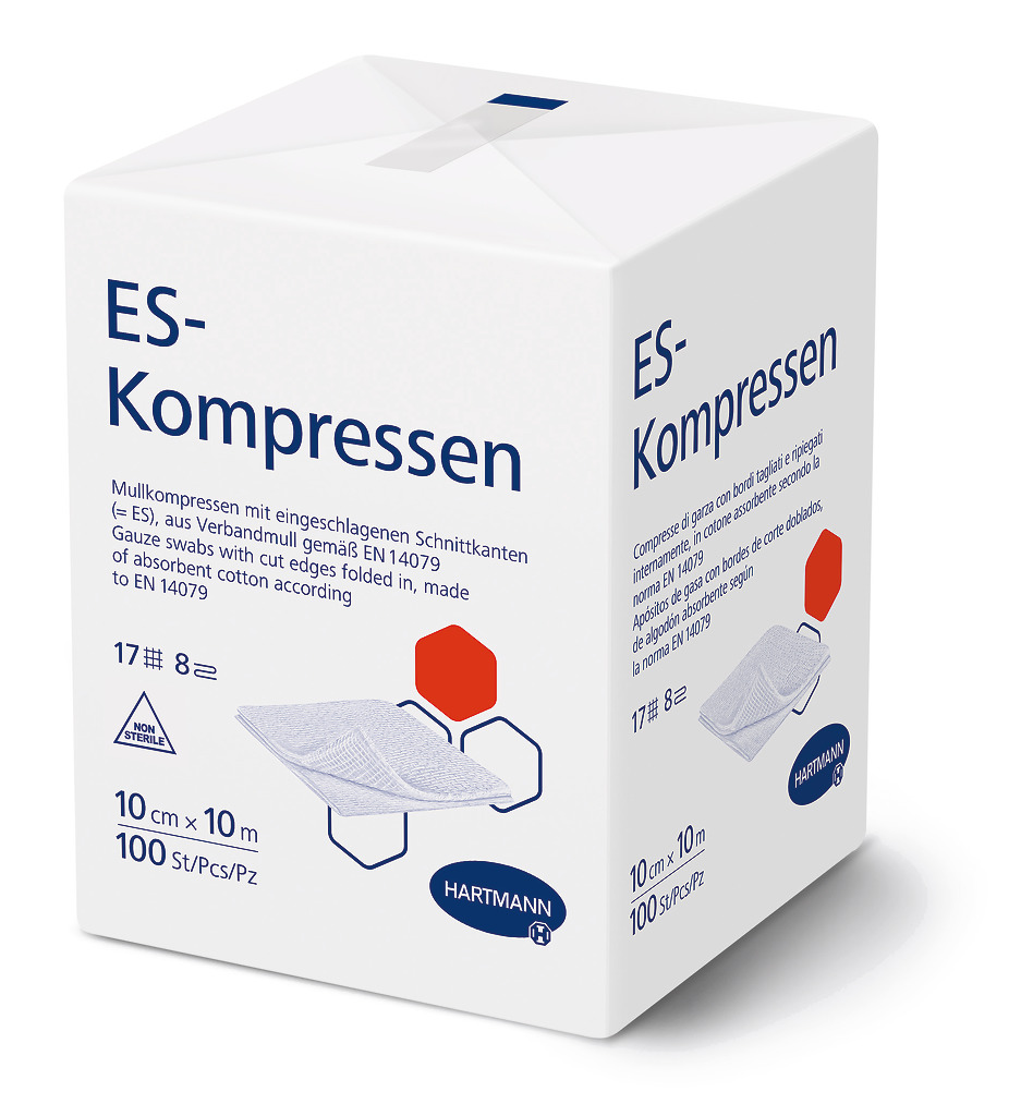 ES-Mull-Kompresse unsteril 8f 10 x 10 cm, 100 Stück Produktbild ES-Mull-Kompresse unsteril 8f 10 x 10 cm, 100 Stück