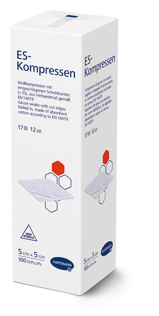 ES-Mull-Kompresse unsteril 12f 5 x 5 cm, 100 Stück Produktbild ES-Mull-Kompresse unsteril 12f 5 x 5 cm, 100 Stück