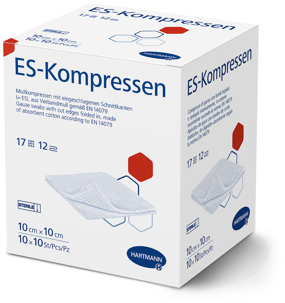 ES-Mull-Kompresse steril10x10 cm 12f Großpackung, 10 x 10 Stück Produktbild ES-Mull-Kompresse steril10x10 cm 12f Großpackung, 10 x 10 Stück