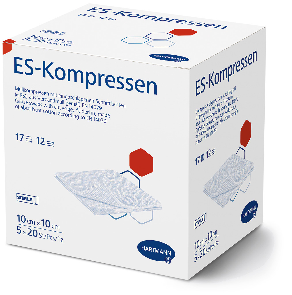 ES-Mull-Kompresse steril10x10 cm 12f Großpackung, 5 x 20 Stück Produktbild ES-Mull-Kompresse steril10x10 cm 12f Großpackung, 5 x 20 Stück