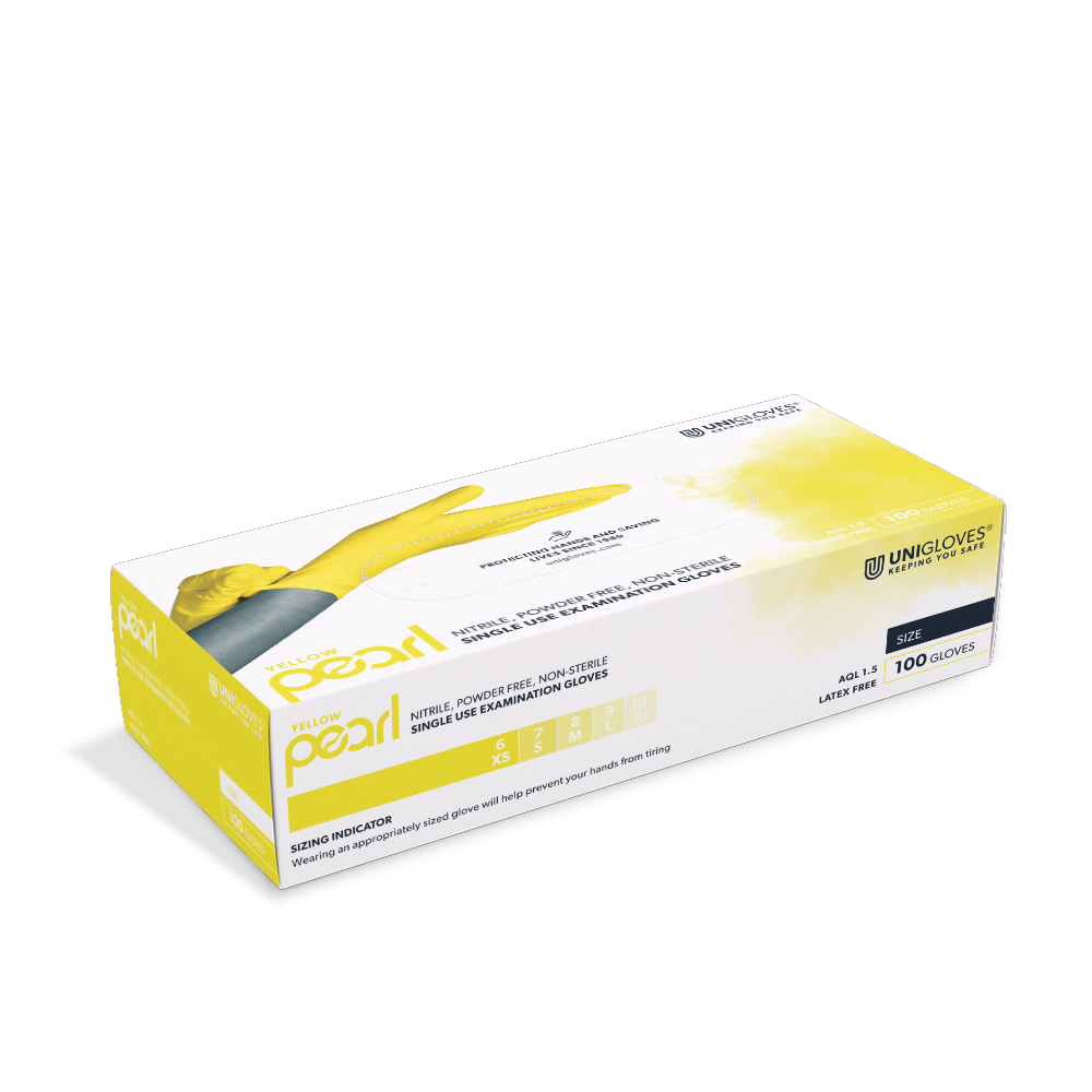 Unigloves Yellow Pearl Nitril Handschuhe, puderfrei, 100 Stück Produktbild Unigloves Yellow Pearl Nitril Handschuhe, puderfrei, 100 Stück