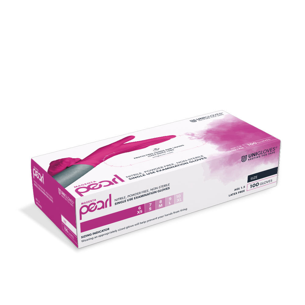 Unigloves Magenta Pearl Nitril Handschuhe, puderfrei, Größe M, 100 Stück Produktbild Unigloves Magenta Pearl Nitril Handschuhe, puderfrei, Größe M, 100 Stück