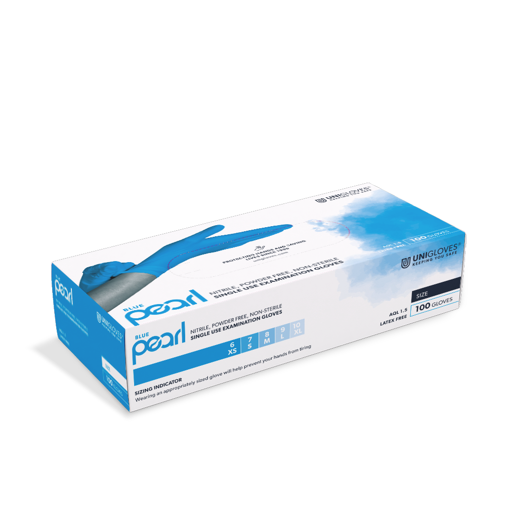 Unigloves Blue Pearl Nitril Handschuhe, puderfrei, 100 Stück Produktbild Unigloves Blue Pearl Nitril Handschuhe, puderfrei, 100 Stück