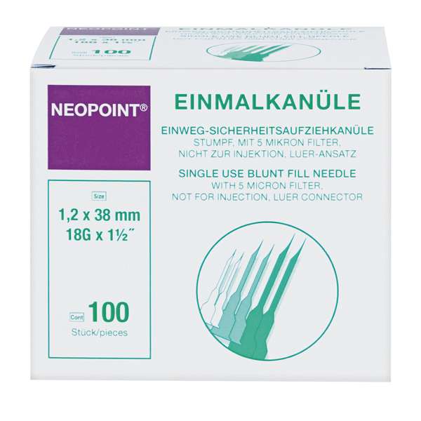 Neopoint Sicherheits-Aufziehkanüle, G 18 x 1 1/2" / ø 1,20 x 38 mm, flieder, 100 Stück Produktbild Neopoint Sicherheits-Aufziehkanüle, G 18 x 1 1/2" / ø 1,20 x 38 mm, flieder, 100 Stück