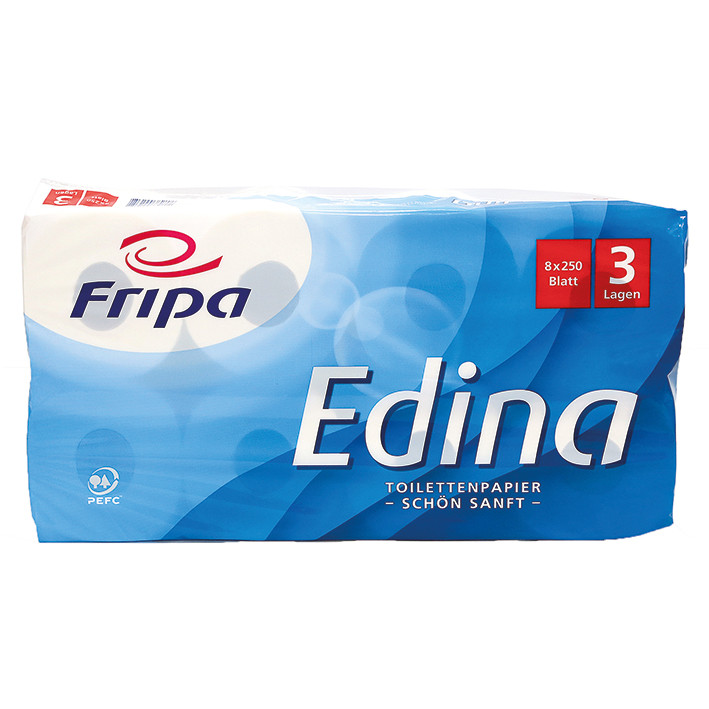 Toilettenpapier Fripa Edina, 3-lagig, 72 Rollen á 250 Blatt Produktbild Toilettenpapier Fripa Edina, 3-lagig, 72 Rollen á 250 Blatt