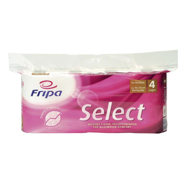 Toilettenpapier Fripa Select, 4-lagig, 48 Rollen á 160 Blatt Produktbild Toilettenpapier Fripa Select, 4-lagig, 48 Rollen á 160 Blatt