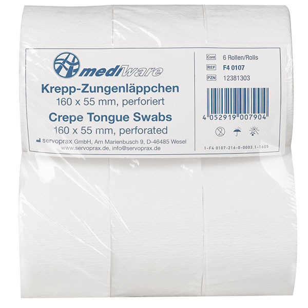 Krepp Zungenläppchen 160 x 55 mm, 6 Rollen Produktbild Krepp Zungenläppchen 160 x 55 mm, 6 Rollen