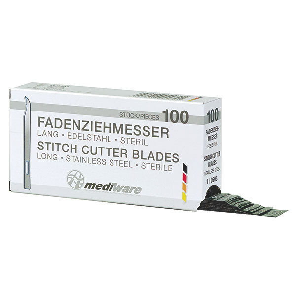 Fadenziehmesser Mediware aus Edelstahl 11 cm steril, 100 Stück Produktbild Fadenziehmesser Mediware aus Edelstahl 11 cm steril, 100 Stück