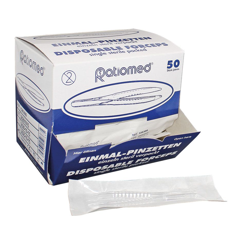 Einmal-Pinzetten ratiomed 12,5 cm, steril, 50 Stück Produktbild Einmal-Pinzetten ratiomed 12,5 cm, steril, 50 Stück