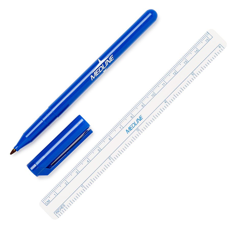 Hautmarkierungsstift Medline Dunkelblau mit normaler Spitze, mit Lineal, 50 Stück Produktbild Hautmarkierungsstift Medline Dunkelblau mit normaler Spitze, mit Lineal, 50 Stück