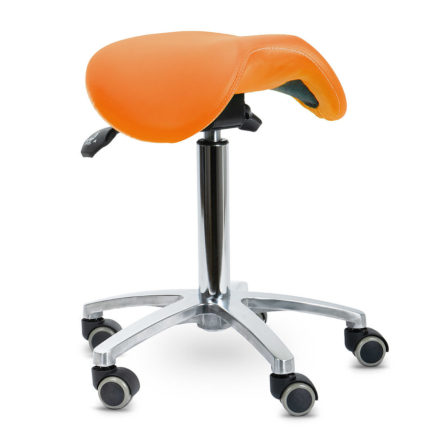 Teqler Drehhocker mit kippbarem Sattelsitz, orange Produktbild Teqler Drehhocker mit kippbarem Sattelsitz, orange